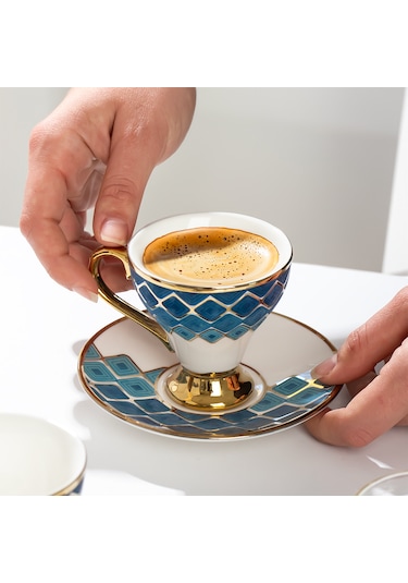 Porsima Marakesh Altın Yaldızlı 6 Kişilik 12 Parça Fincan Seti
