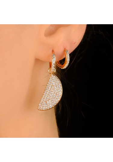 Lekka Design Kadın Kararmaz Çelik Lüks Zirkon Taşlı Karpuz Yaz Küpesi