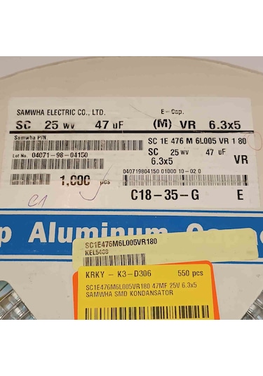 Sc1e476m6l005vr180 47mf 25v 6.3x5 Smd Kondansatör 150 Adet