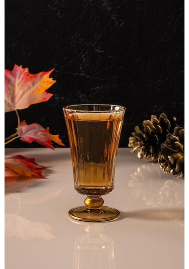 Mest Eylül 6 Adet Lüsterli Bal Renk Kahve Yanı Su Bardağı Seti 120 Cc Bal Renk