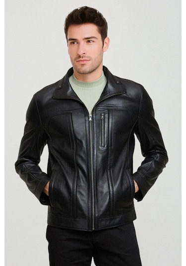 Derije Mateo Hakiki Deri Erkek Siyah Mont