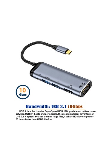 Cbtx Uc-027-y002 Usb-c Tip C - Hd Vga Çift Usb 3.0 Hub Dönüştürücü Hdtv Adaptörü 4k 60hz 1080p Dişi Pd Güç Bağlantı Noktası İle
