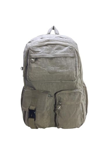 Klinkır Okul Çantası Lise Ortaokul Üniversite Kadın Sırt Çantası Hafif Kumaş Çok Cepli Bej