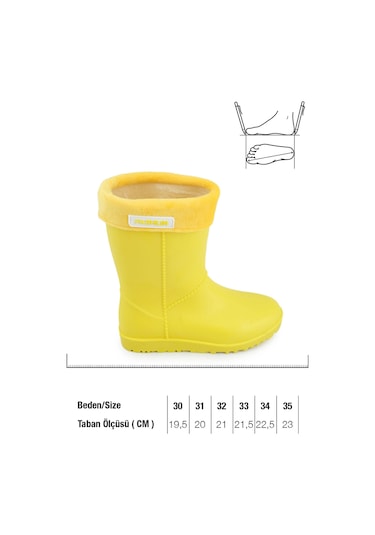 Gezer 00622 Kız Çocuk Termal Astarlı Su Yağmur Geçirmez Çizme Sarı