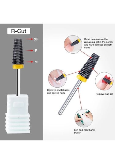 Trendooze Siyah 5 İn 1 Seramik Tırnak Matkap Ucu - Gümüş Renkli, Elektrikli Matkap İçin