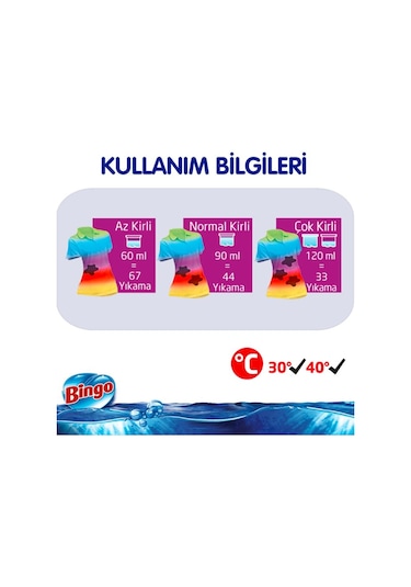 Bingo Sıvı Çamaşır Deterjanı Onaran Koruma Renkliler İçin 67 Yıkama 4 L