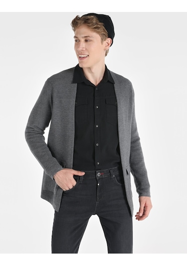 Colins Regular Fit Cepli Gri Erkek Hırka Cl1065572 Gri Melanj