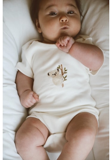 3lü Nakışlı Çıt Çıtlı Kısa Kollu Body Zıbın Model 1 Beyaz