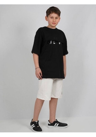 Ekkokids Çocuk Challenge Yazılı Pamuklu T-shirt-16022 SIYAH