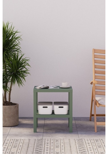 2 Katlı Dikey Raf, Plastik Sehpa, Çiçeklik, Saksılık, Banyo Mutfak Rafı, Yeşil Yeşil