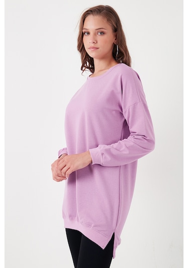 Lela Modest Pamuklu Bisiklet Yaka Oversize Fit Bayan Tunik 5864896 Lila