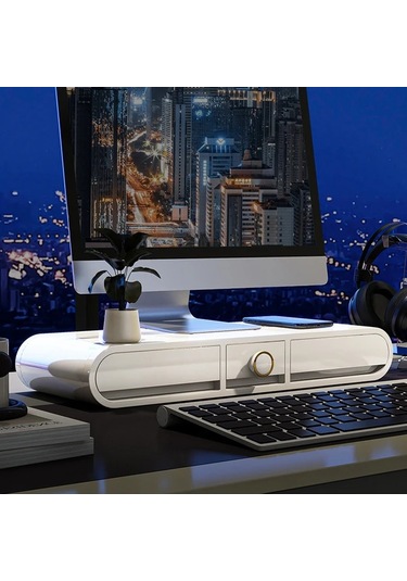 Honeybeeshop Çekmeceli Monitör Yükseltici Masaüstü Organizatör Dayanıklı Çok Bölmeli Ofis Ve Ev Aksesuarı