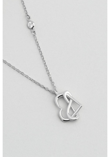 Sonsuz Aşk 18 Ayar Beyaz Altın Kaplama 45 Cm Gümüş Kalp Kolye