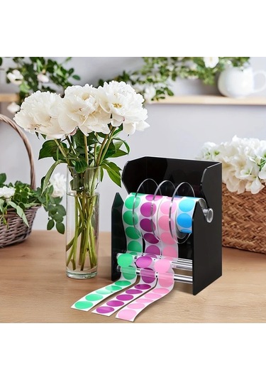 Elmpaly Ayarlanabilir Etiket Dağıtıcı 4 Rulo Sticker Rafı Siyah Ofis Ev Masası Etiketlik Diğer