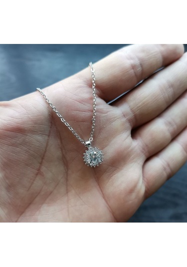 Ervanur Gümüş Kaplama Zirkon Tektaş Kadın Kolye Gümüş