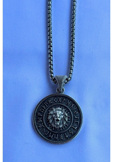 Aslanlı Viking El İşçiliği Paslanmaz Çelik Zincir Erkek Kolye Gümüş