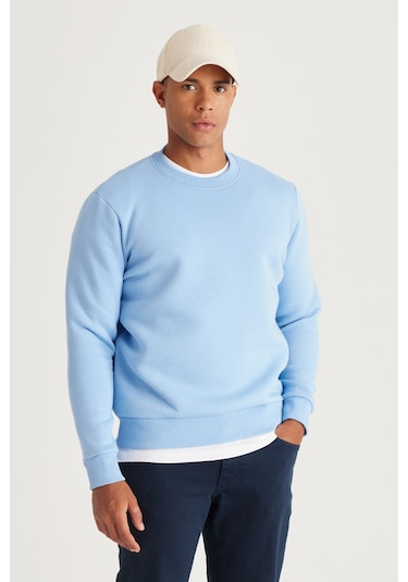 AC&Co / Altınyıldız Classics Erkek Acık Mavı Standart Fit Normal Kesim İçi Polarlı Bisiklet Yaka Sweatshirt Açık Mavi