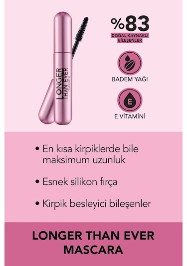 Flormar Longer Than Ever Uzun Görünüm Veren Maskara 001 Black