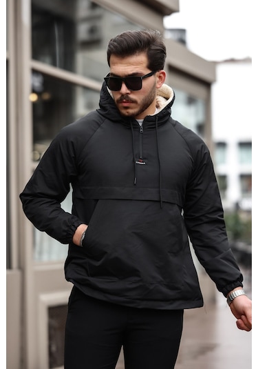 Prifaldi Kanguru Cepli İçi Kürklü Erkek Siyah Mont Siyah