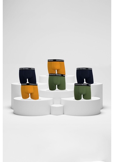 Franco Renzo Erkek 6'lı Lüx Kutulu Pamuklu Ve Likralı Boxer Haki - Hardal - Laci Çok Renkli