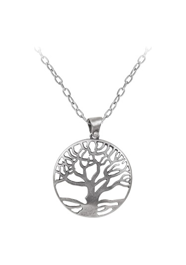 Kadın Antik Gümüş Kaplama Hayat Ağacı Figürlü Kolye Gümüş