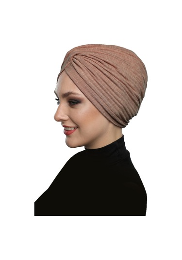 Çapraz Penye Astarlı Tarçın Rengi Hazır Türban Tesettür Havuz Bonesi Tarçın