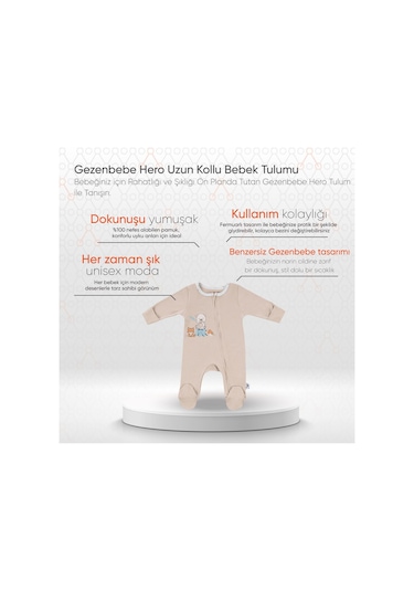 Gezenbebe Hero Uzun Kollu Bebek Tulumu Teddy Organik