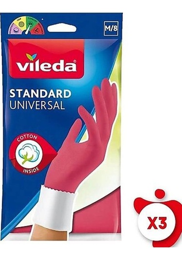 Vileda Standart Temizlik Eldiveni Pembe M 3'lü