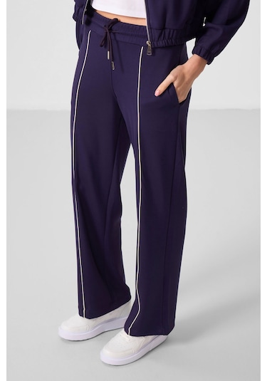 Koyu Mor Yumuşak Dokulu Dik Yaka Oversize Lastikli Kadın Eşofman Takım - 95349 Koyu Mor