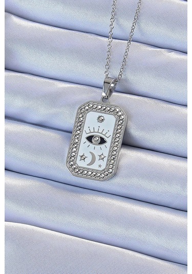 Dodes Dodes 316l Çelik Zincir Gümüş Renk Mineli Zirkon Taşlı Göz Figür Tarot Kolye Tg27bko9216 Çok Renkli