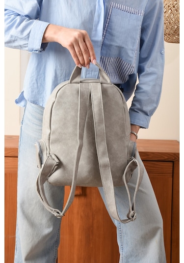 Just Polo Kadın Eskitme Suni Deri Çok Cepli Günlük Sırt Çantası Pbu3000 Gri