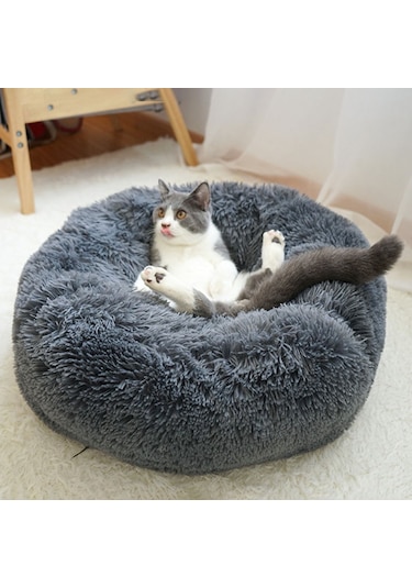 Mufunye Yumuşak Peluş Yuvarlak Evcil Hayvan Yatağı İçin Kedi Küçük Köpekler İçin Renkli Mavi - 60 Cm Çap
