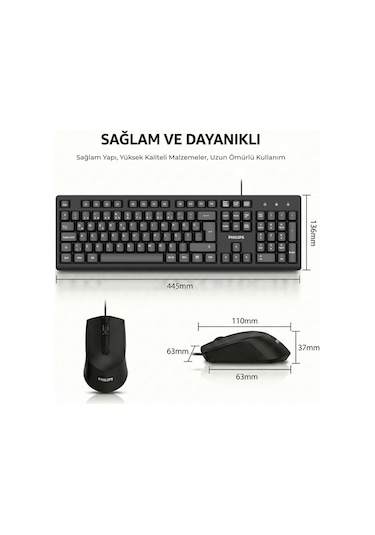 Philips SPT6234 Kablolu Türkçe Q Klavye ve Mouse Seti