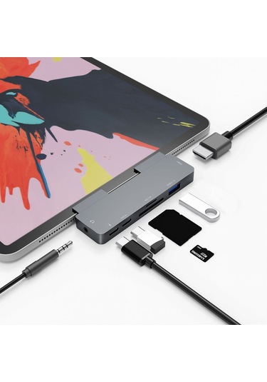 Neevoyu İpad Uyumlu Pro İçin Type-c'den Hdmı/pd/sd/tf'ye Çevirici, Usb 3.0 Hub 7-in-1 Gri Docking Station