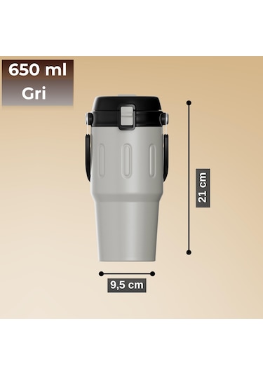 Paslanmaz Çelik Termos 650 Ml -sızdırmaz Kapak,geniş Ağızlı Gri