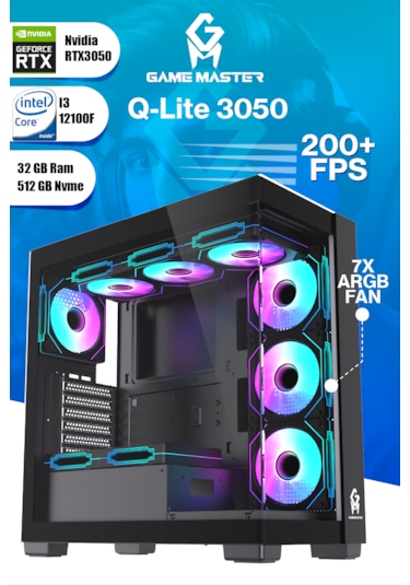 Game Master Qlite-3050 i3-12100F 32 GB 512 GB M.2 SSD RTX 3050 Free Dos Masaüstü Oyuncu Bilgisayarı