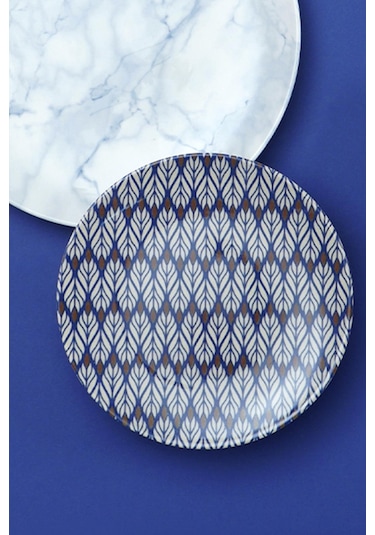 Neva N3409 Virgo 24 Parça Mavi Renkli Mermer Desenli Porselen Yemek Takımı