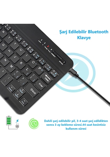 Tablet Ve Telefonlar İçin Şarjlı Kablosuz Türkçe Bluetooth Klavye
