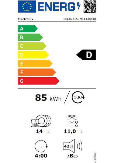 Electrolux EEC87315L ComfortLift 8 Programlı 14 Kişilik Ankastre Bulaşık Makinesi