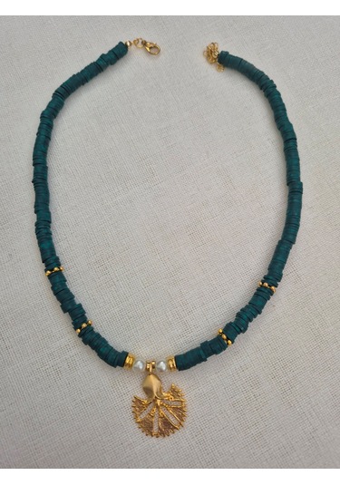 Yeşil Fimo Boncuklu Karanfil Kolye Uçlu Bayan Kolye