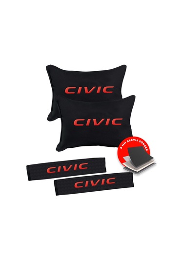 Kırmızı Civic Nakışlı Otomind Boyun Yastığı Seti