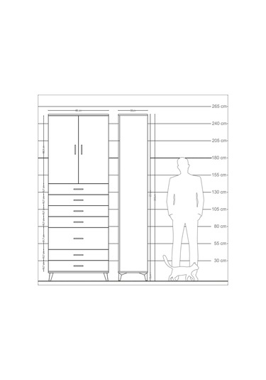 Arges Dolap 3 Raflı 7 Çekmeceli 2 Kapaklı 88x30x243 Aytaşı-antrasit Aytası