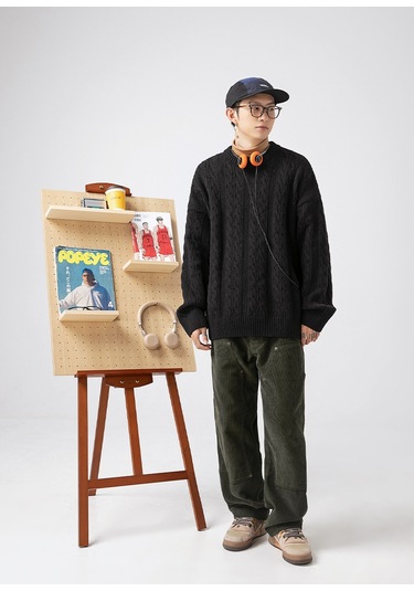 Erkek Sonbahar Ve Kış Bol Düz Renk Yuvarlak Yaka Kazak Kahverengi