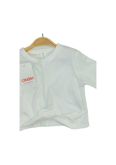 Kız Bebek Pamuklu İnce Uzun Kollu Crop Bluz-13564 Ekru
