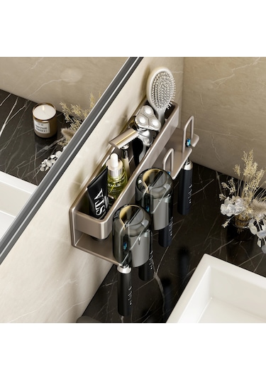 Metal Diş Fırçası Rafı Çok Fonksiyonlu Diş Fırçası Tutacağı Yumruksuz Diş 2-white With Cup Beyaz