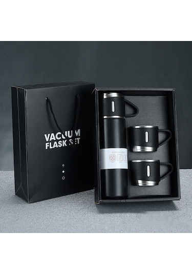 500ml 304 Paslanmaz Çelik Termos Bardak Taşınabilir İş Çay Bardağı, Spec: Hediye Kutusu Seti Siyah