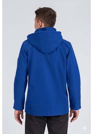 Suya Dayanıklı Slim Fit Softshell Kapüşonlu Erkek Mont Saks Mavisi