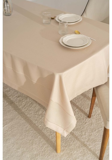 Nora Bej Zarf Köşe Masa Örtüsü 150x220 Cm Bej