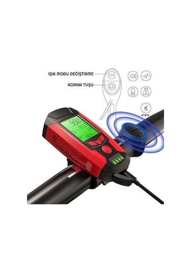 Forte Gt 3 In 1 Bisiklet El Feneri 5 Led Fonksiyonlu Km Sayaçlı Su Geçirmez Far Mavi