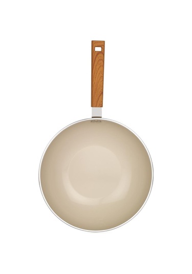 Schafer Ceramoni Seramik Wok Tava 28 Cm Cam Kapaklı-krem Krem